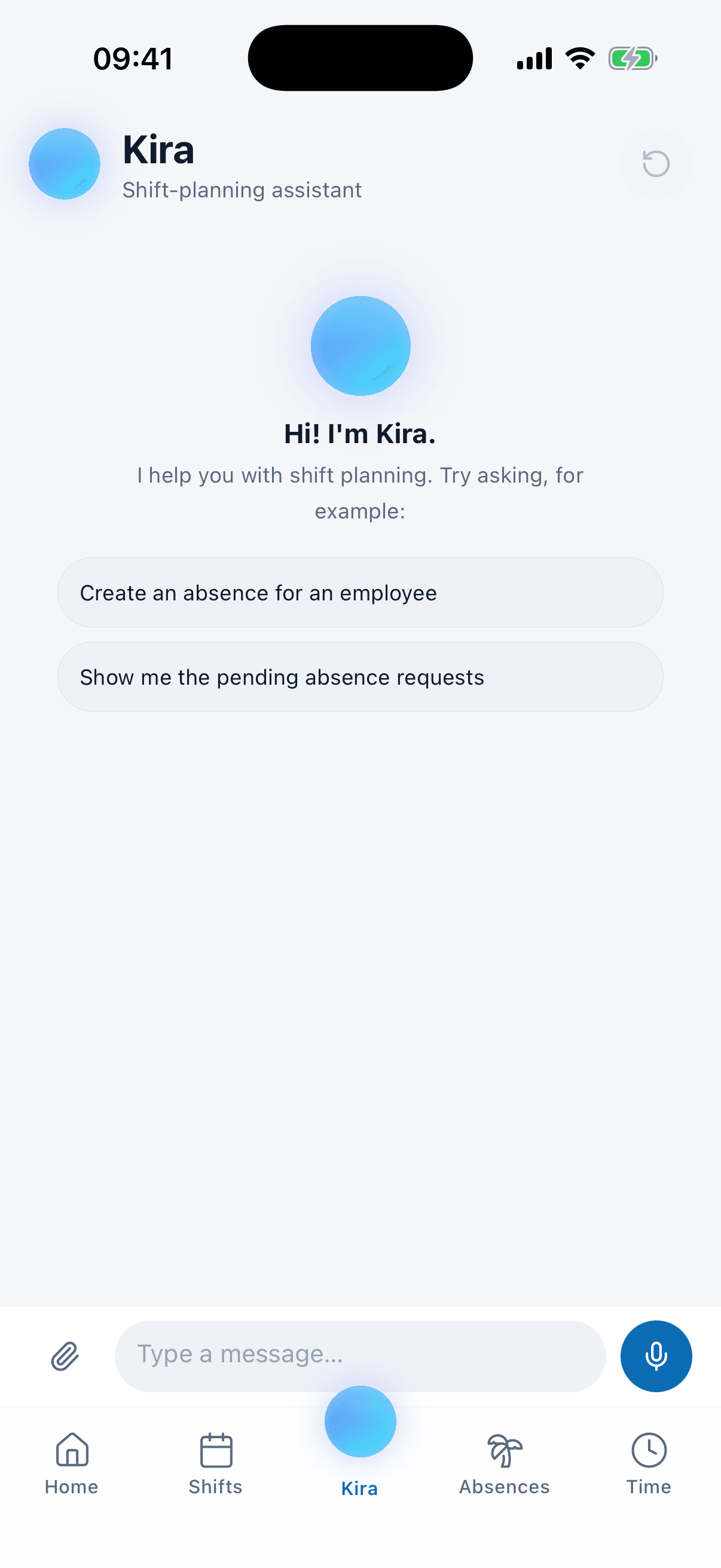 Kira in the medishift app recording a sick call
