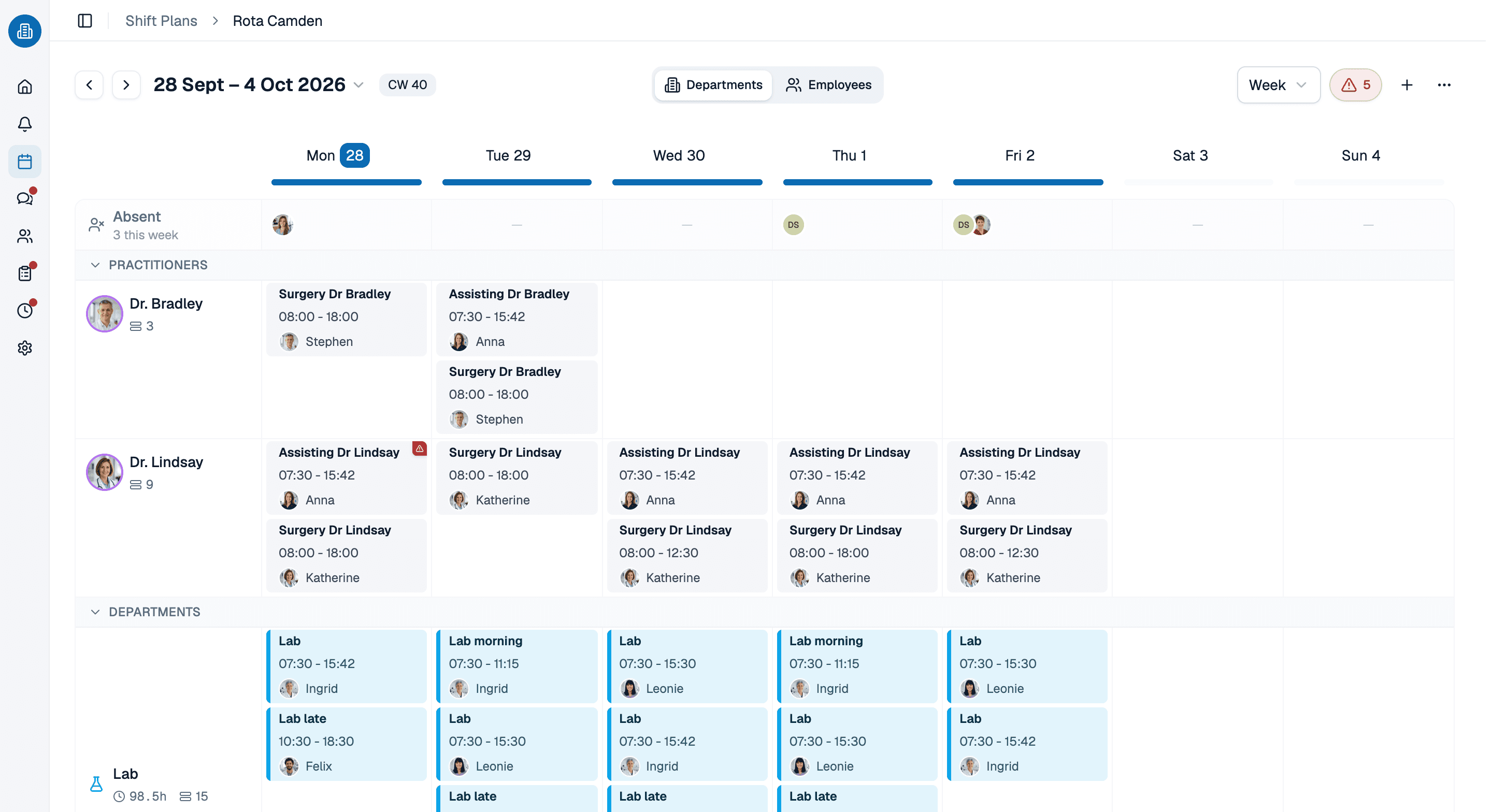 A week being built in medishift, with one shift still showing as uncovered