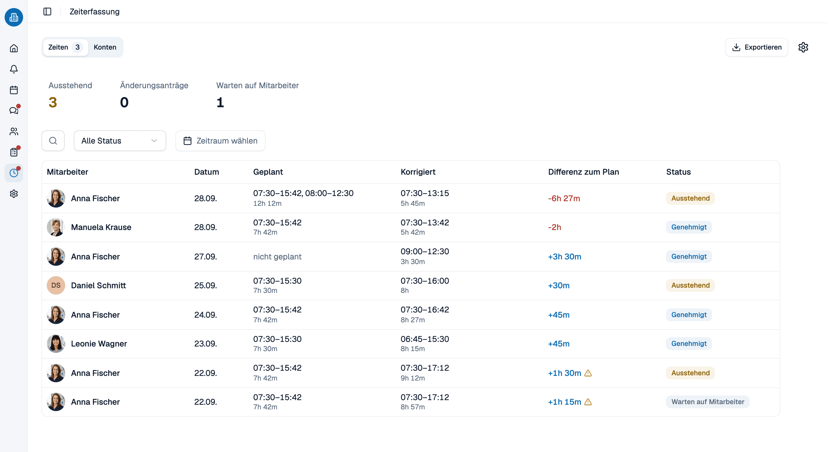 Zeiterfassung in der medishift Web-App