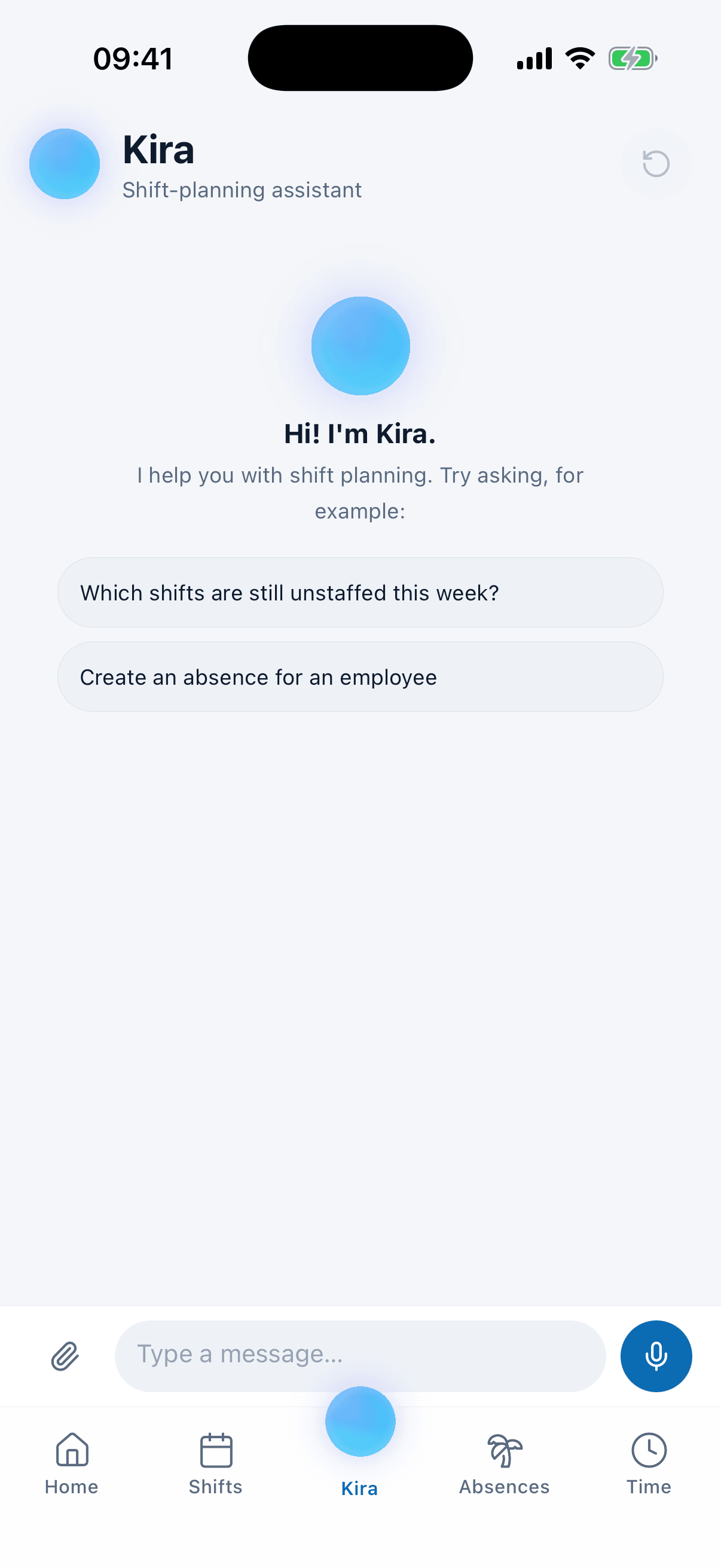 Kira as a tab of its own in the medishift app