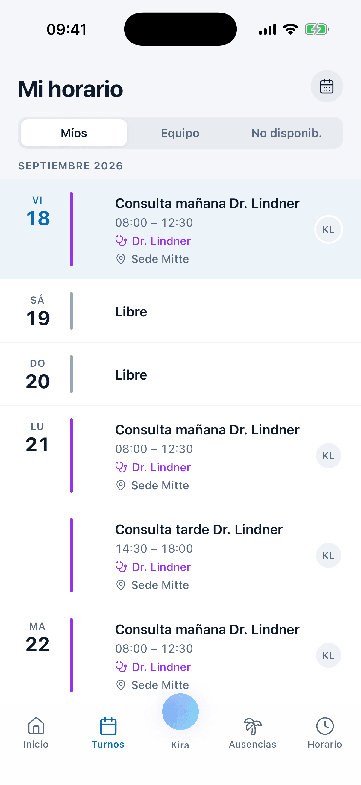 Turnos propios de la semana en la app de medishift