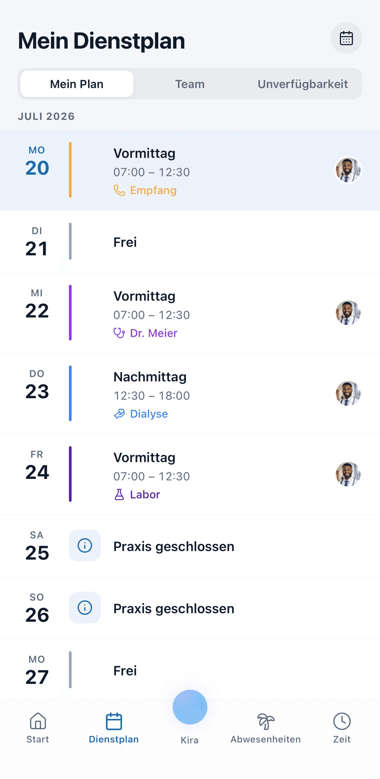 Dienstplan App - Wochenansicht mit Schichten
