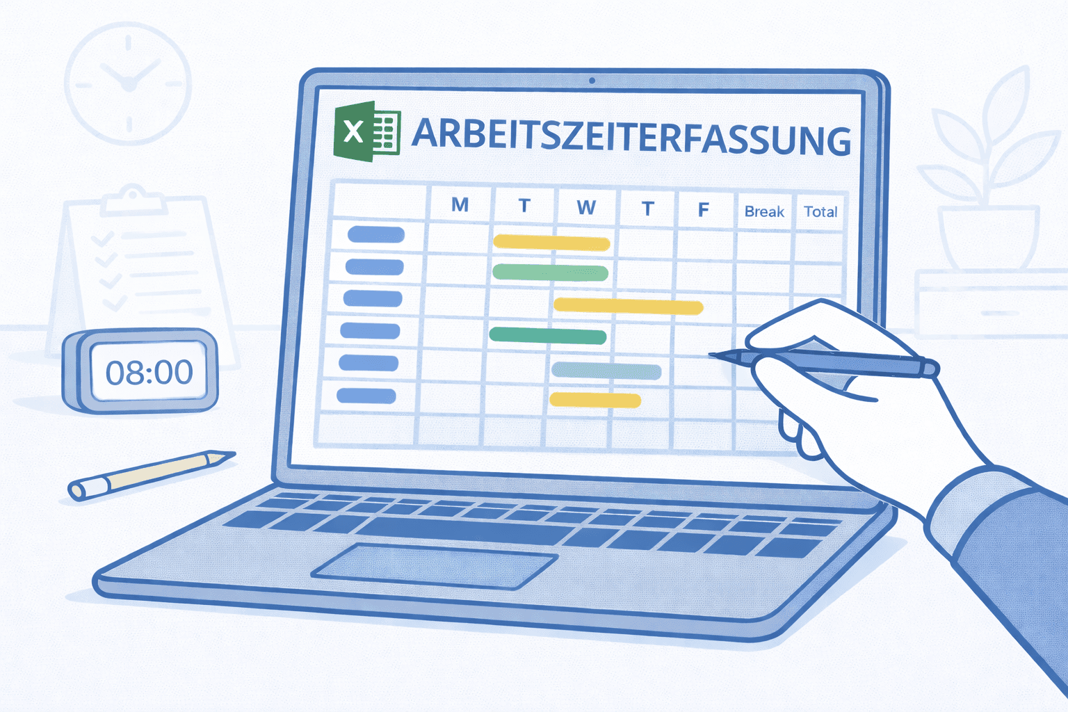 Work Time Tracking Template with Overtime - Free Excel
