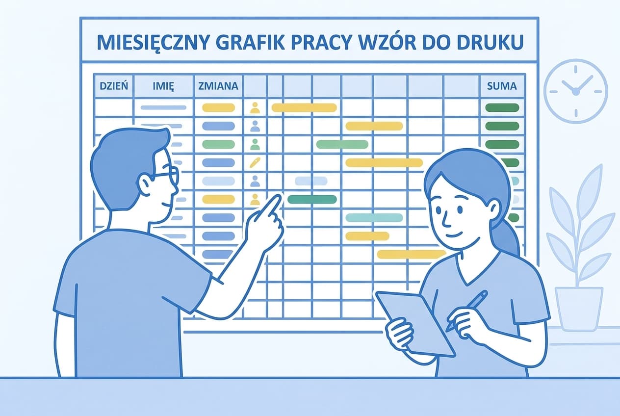 Miesięczny grafik pracy wzór do druku (Excel)