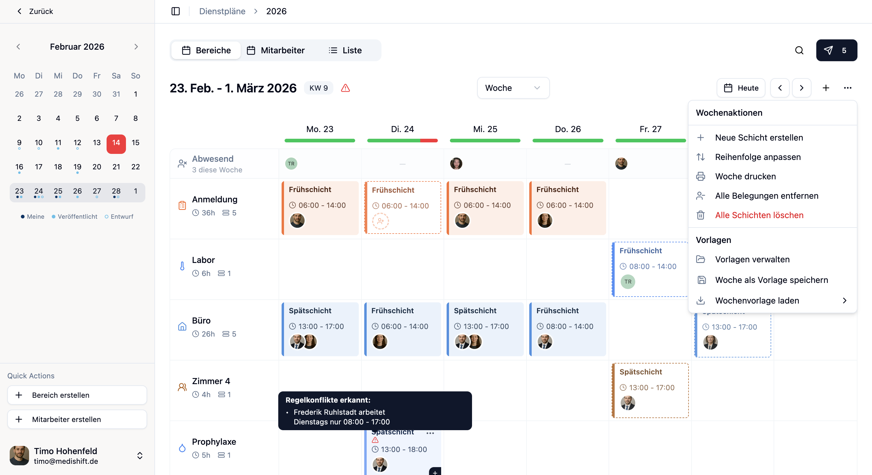 medishift schedule in the weekly view